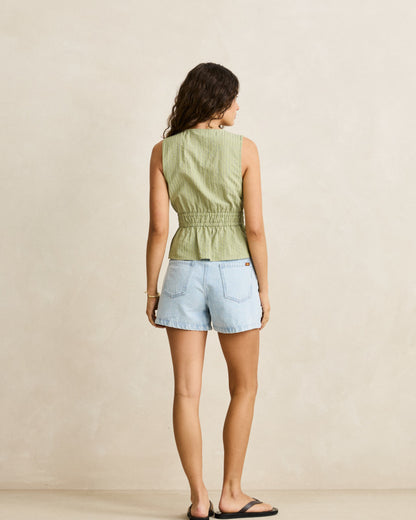 VISTA STRIPE TIE FRONT TOP olive