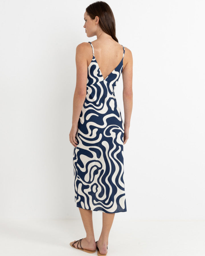 WAVERLY BIAS CUT MIDI DRESS INK
