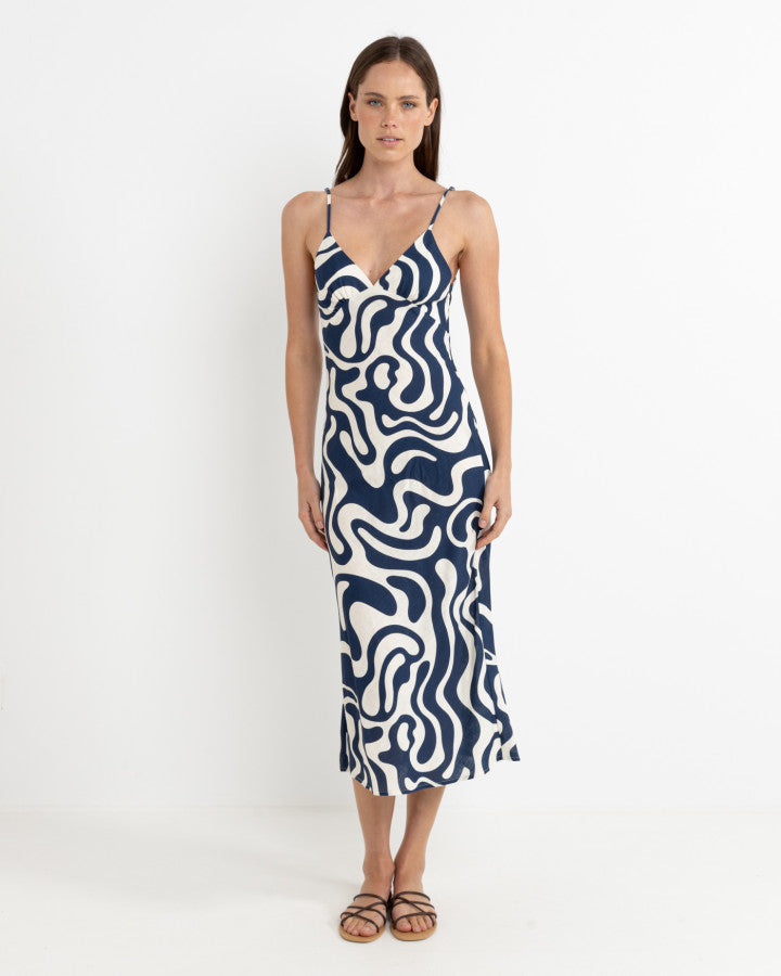 WAVERLY BIAS CUT MIDI DRESS INK