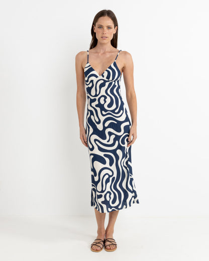 WAVERLY BIAS CUT MIDI DRESS INK