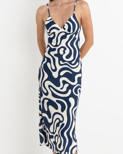WAVERLY BIAS CUT MIDI DRESS INK